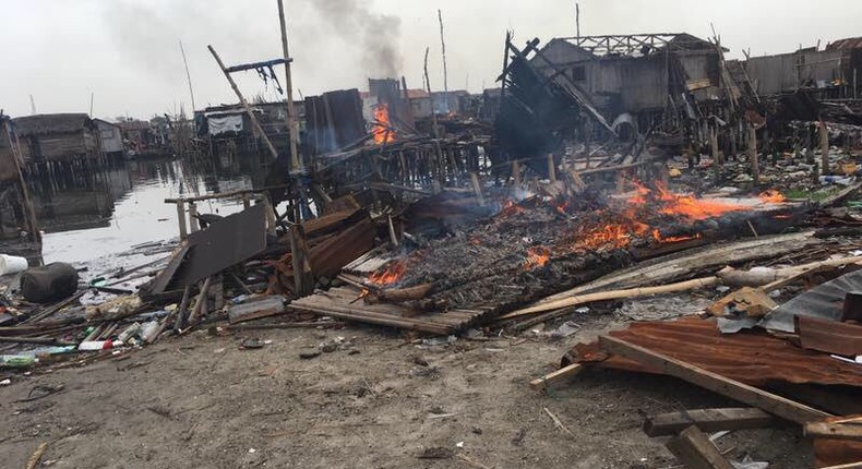 Burnt and demolished houses at Otodo Gbame