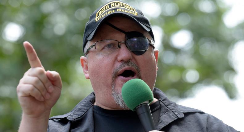 Stewart Rhodes, founder of the citizen militia group known as the Oath Keepers speaks during a rally outside the White House in Washington, on June 25, 2017.Susan Walsh/AP