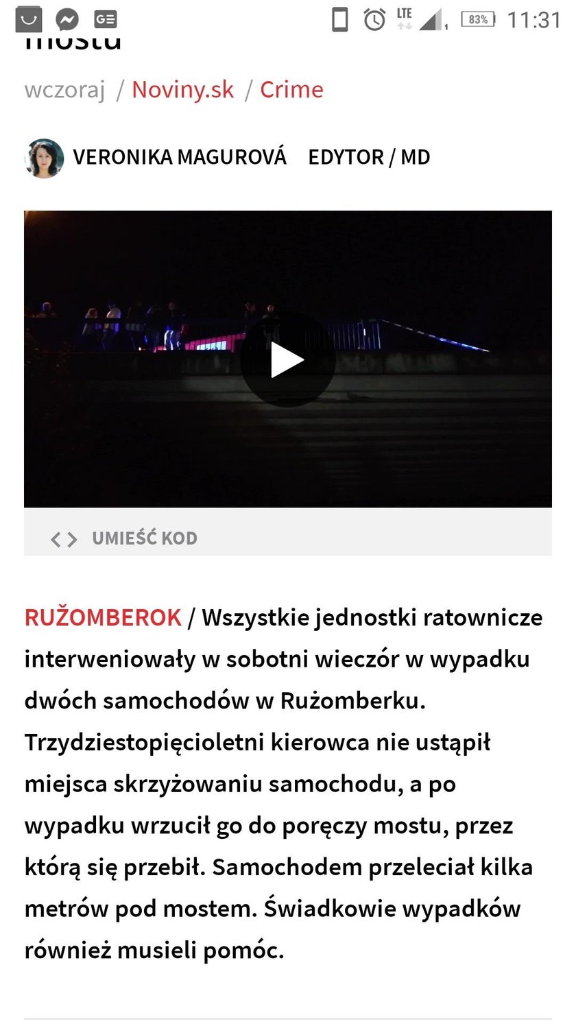 Wypadek na Słowacji