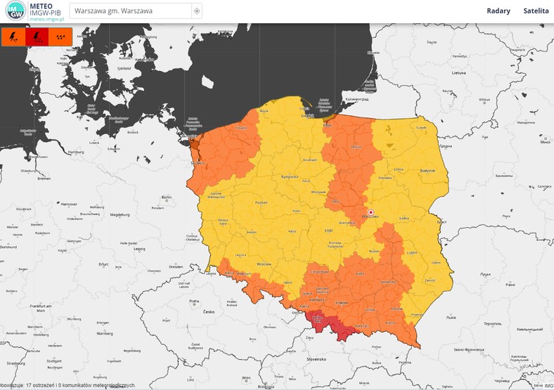 IMGW wydał najwyższy stopień ostrzeżenia przed ulewami i burzami