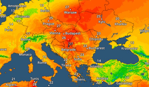Porast temperatura, mapa 