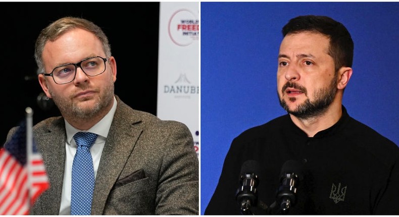 Side by side images of Fidesz political director Balzs Orbn in 2023, and President Volodymyr Zelenskyy in 2024.Michel Euler/Leon Neal/Pool via AP Photo