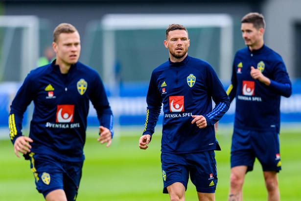 Viktor Claesson, Marcus Berg i Mikael Lustig na treningu reprezentacji Szwecji