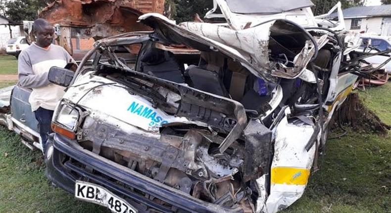 Wreckage of the vehicle that was involved in the Nandi Hills accident in which 6 people perished