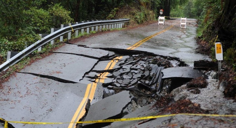 A road damaged by storms in the Santa Cruz Mountains.Neal Waters/Anadolu Agency