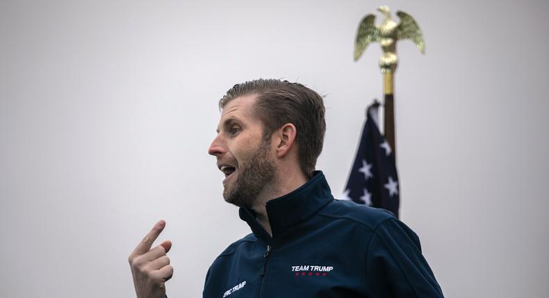 Donald Trump's son, Eric, addresses supporters at a rally in October 2020.John Moore/Getty Images