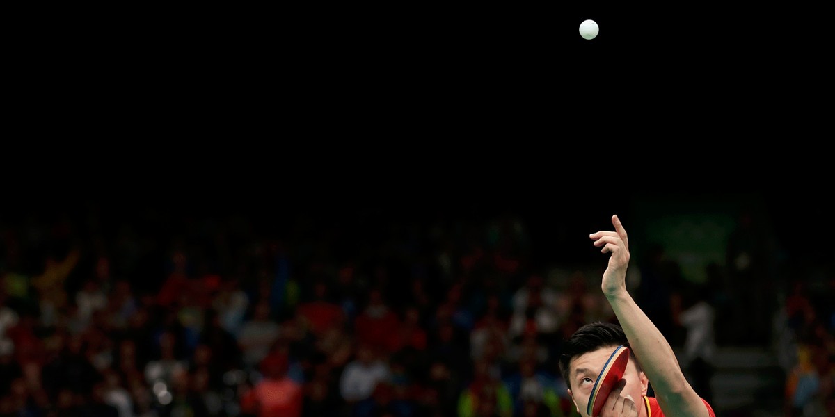 Ma Long of China seen during play against his countryman Zhang Jike.