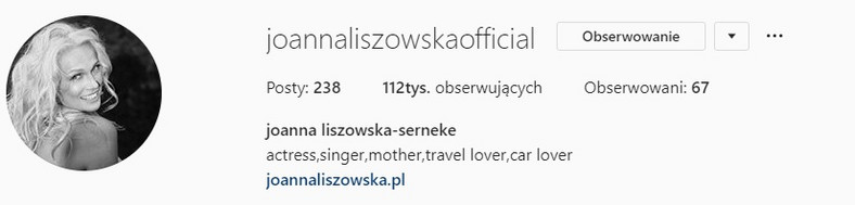 Joanna Liszowska na Instagramie