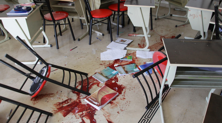 Aleppói iskolai osztályterem, támadás után / Fotó: AFP