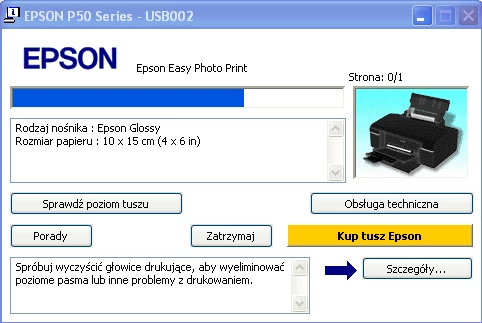 Epson Easy Photo print – kontrola postępu drukowania, poziomu tuszu i... punkt wyjścia do zakupów