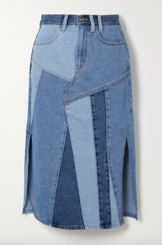 Jupe en jean midi effet patchwork d’Andersson Bell pour environ CHF 290, net-a-porter.com