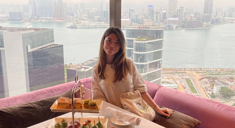 The author at a rooftop restaurant in Hong Kong.Faye Bradley