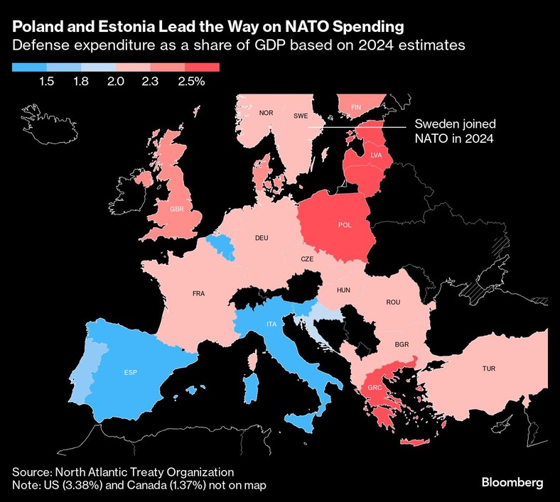 Wydatki na obronność europejskich państw NATO jako odsetek PKB - szacunki na 2024 rok