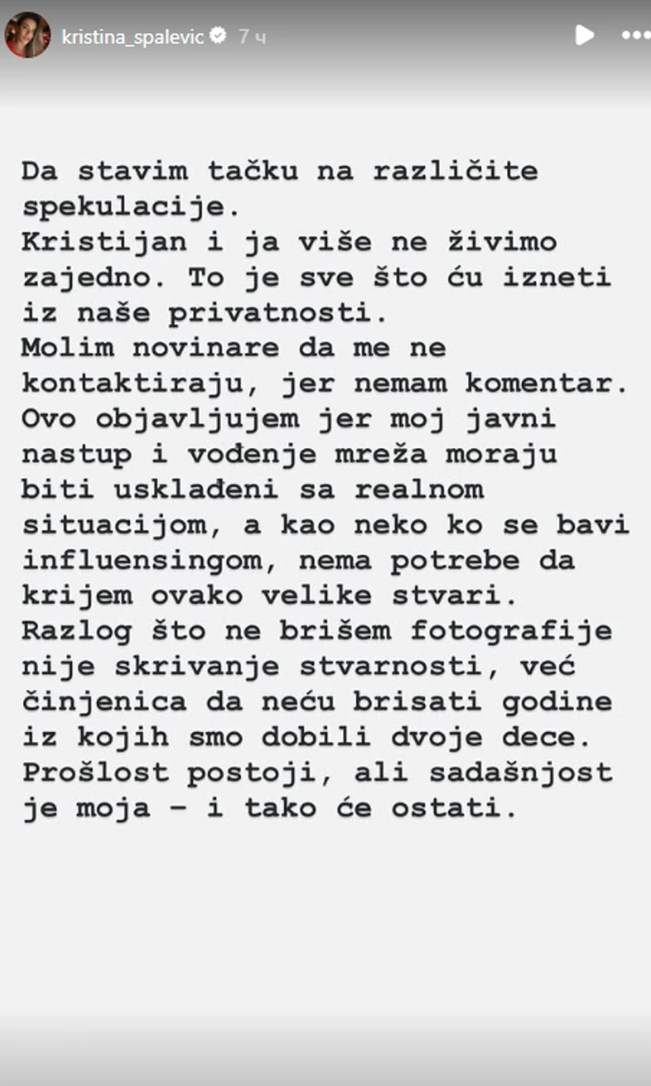 Kristina Spalević o raskidu