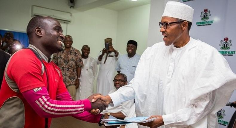 Suleiman Hashimu being received by then President-elect Muhammadu Buhari