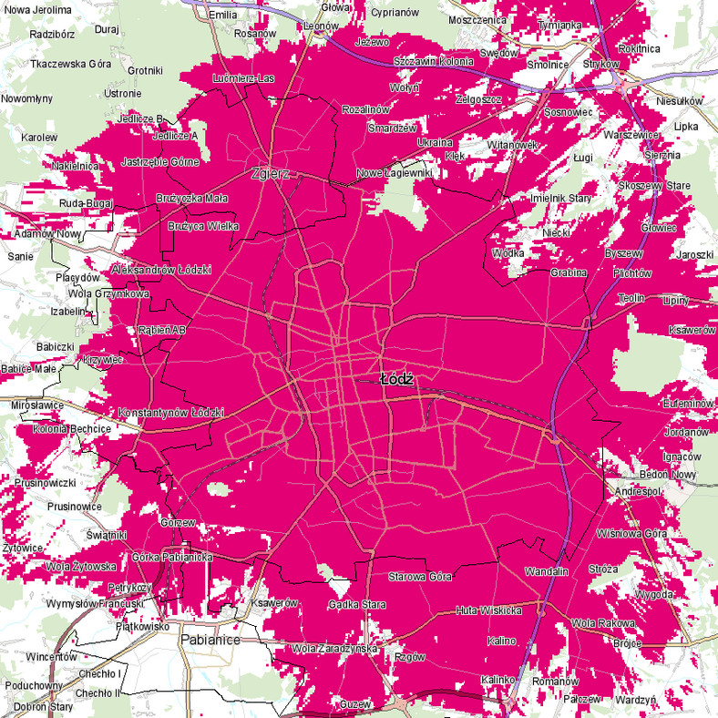 Mapa zasięgu 5G w T-Mobile - Łódź