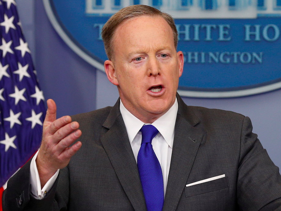 The White House press secretary, Sean Spicer, holding a briefing at the White House on March 20.