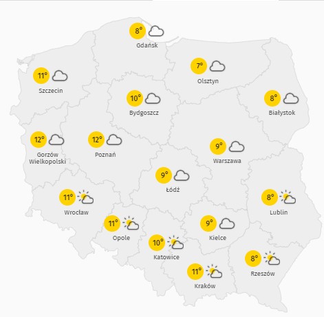 Prognoza temperatury w sobotę 14 listopada