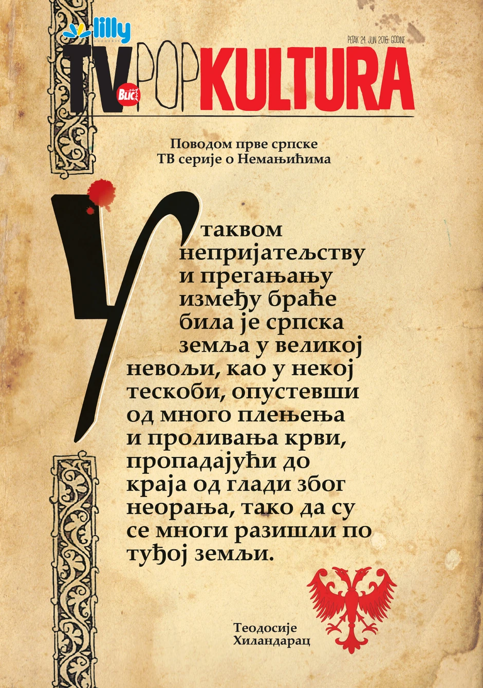 Naslovna strana "TV & pop kulture" za petak 24. jun 2016.