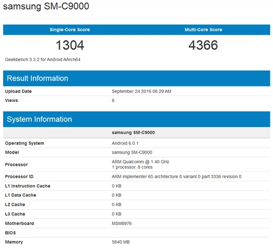 Samsung Galaxy C9 w Geekbench