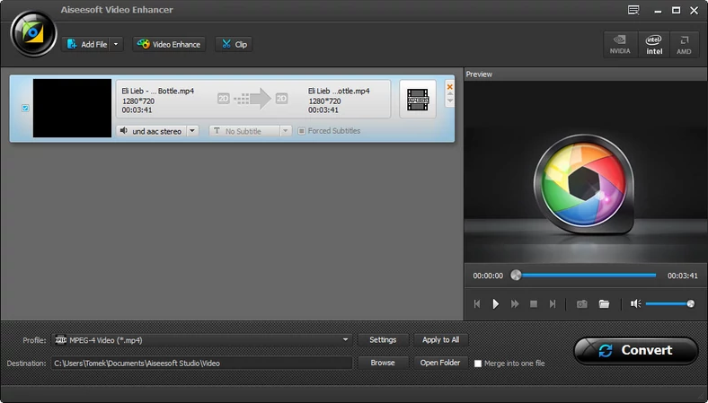 Główne okno programu do edycji i konwersji filmów - Aiseesoft Video Enhancer