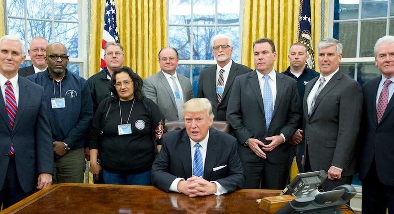 President Donald Trump meets with union leaders at the White House