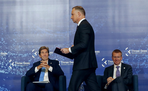Od lewej: John Kerry, Andrzej Duda, Edgars Rinkevics