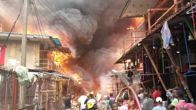 Fire outbreak at Balogun market again.[Gboyega Akosile/Twitter]