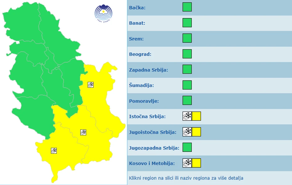 Meteoalarm za 7. decembar