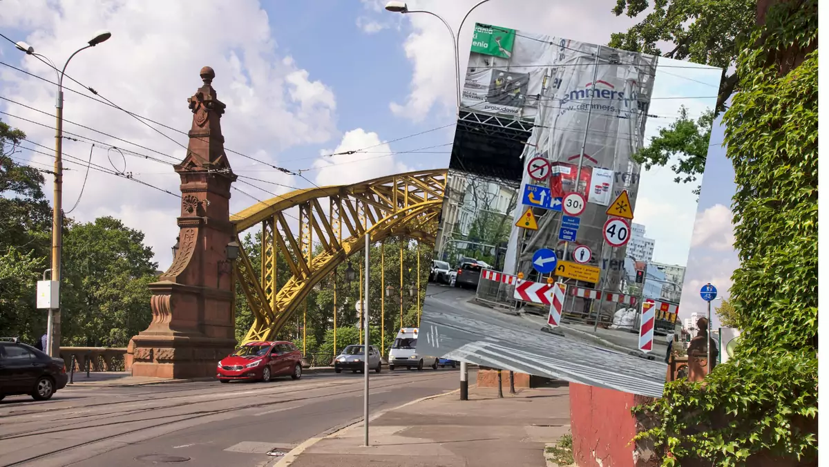 Konstrukcja ze znaków drogowych przy wrocławskim moście Zwierzynieckim (fot. TOrynski/Twitter)