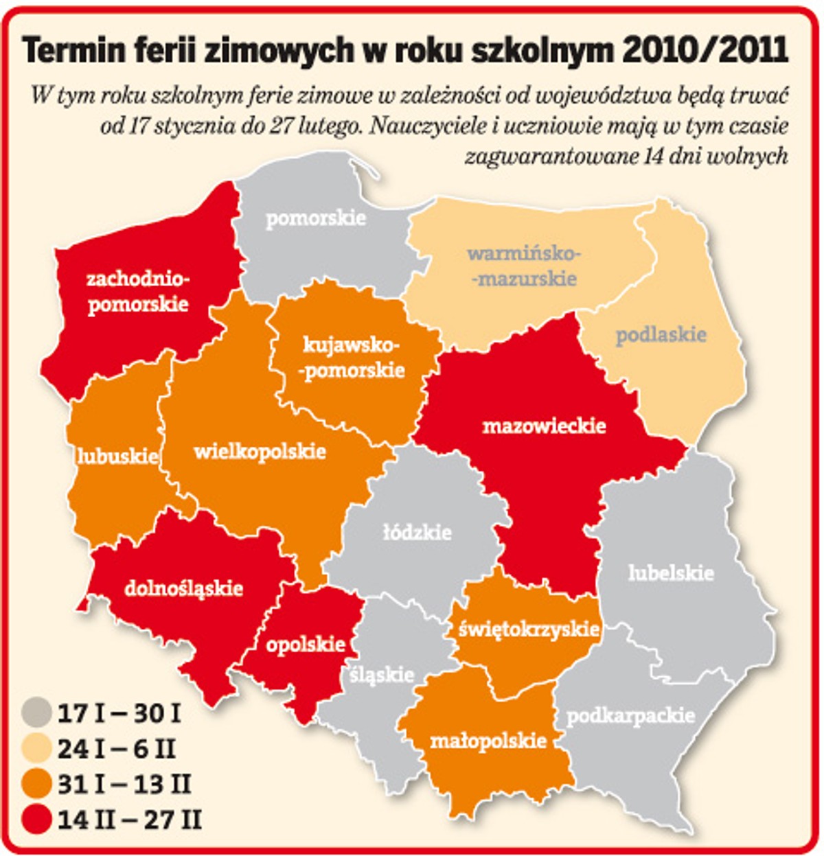 Terminy ferii zimowych w roku szkolnym 2010/2011