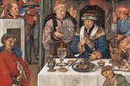 The month of January: Rich man's banquet, miniature from the Grimani Breviary manuscript, folio 1 ve