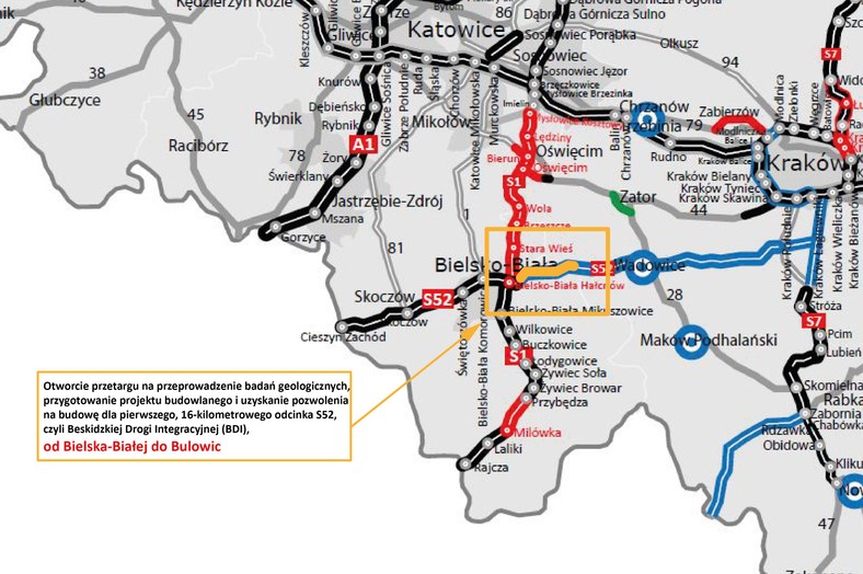 S52 - odcinek Bielsko-Biała - Bulowice - (graf. forsal.pl)