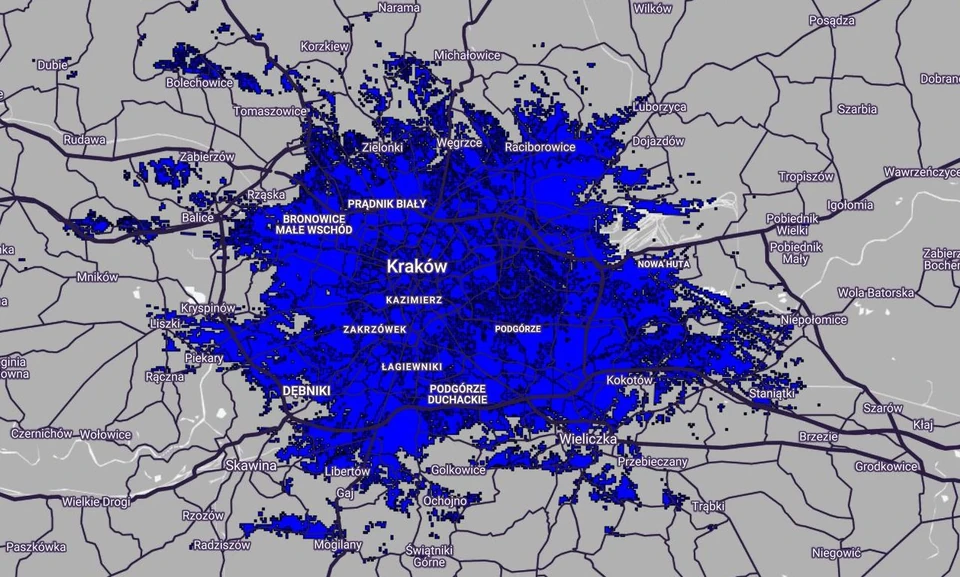Mapa zasięgu 5G w Play - Kraków