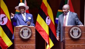 Presidents Yoweri Museveni and Cyril Ramaphosa