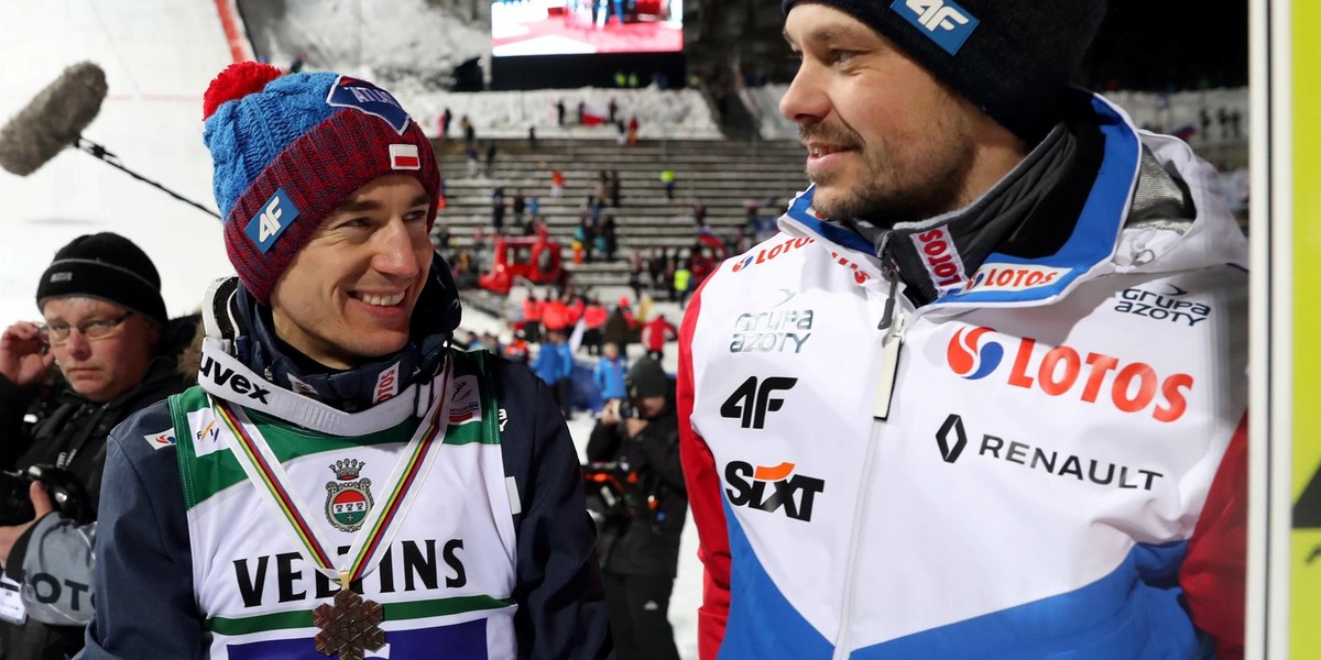 Kamil Stoch i jego trener Michal Doleżal.