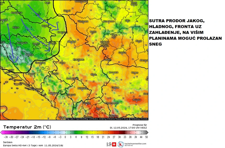 Na višim planinama očekuje se sneg