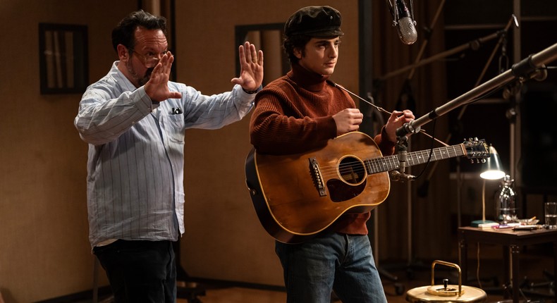 Timothe Chalamet behind the scenes as Bob Dylan in A Complete Unknown.Macall Polay/Searchlight Pictures