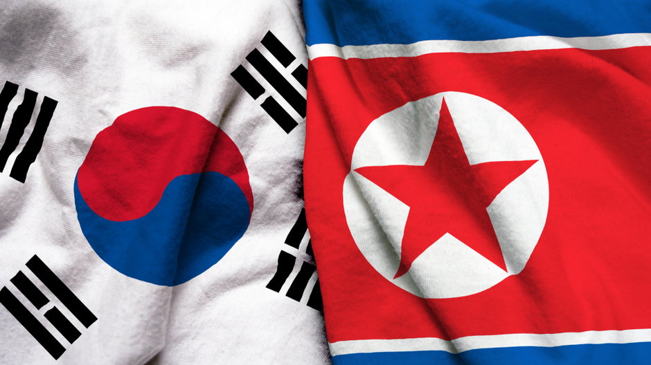 Flaga Korei Południowej oraz Korei Północnej