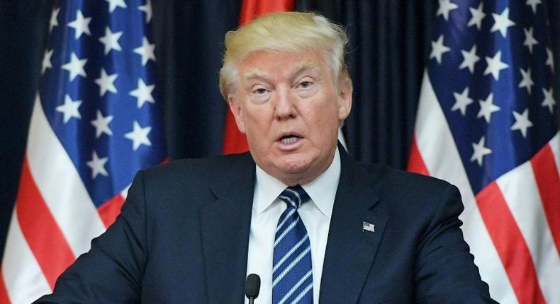 US President Donald Trump speaks during a joint press conference with the Palestinian leader at the presidential palace in the West Bank city of Bethlehem on May 23, 2017