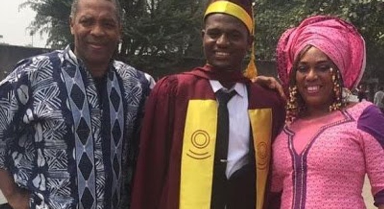 Yeni Kuti with Femi Kuti as son graduates from the University of Lagos