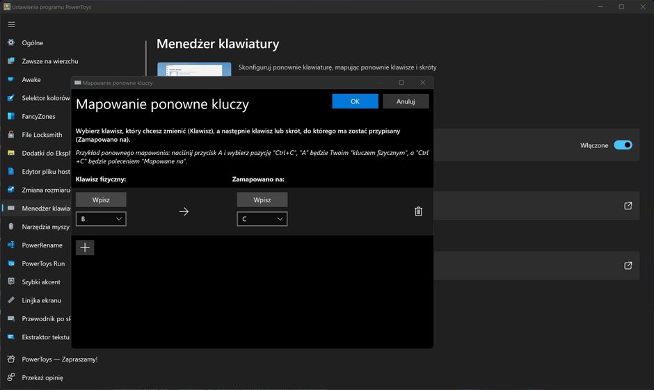 PowerToys – mapowanie klawiatury