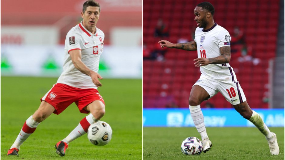 Robert Lewandowski i Raheem Sterling (fot. NurPhoto/Srdjan Stevanovic)