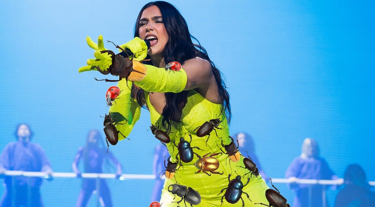 Dua Lipa szettje viktoriánus csavarral