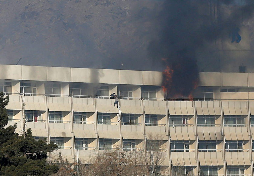 The Intercontinental Hotel is seen during an attack in Kabul, Afghanistan