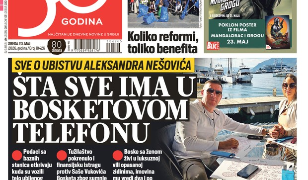 Blic naslovna strana za 20.5.