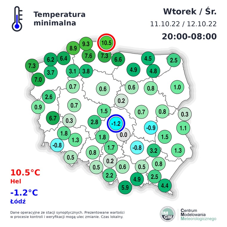 Temperatura przy gruncie ubiegłej nocy