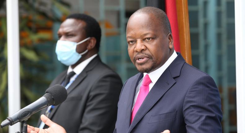 Health CS Mutahi Kagwe during a past Covid-19 press update