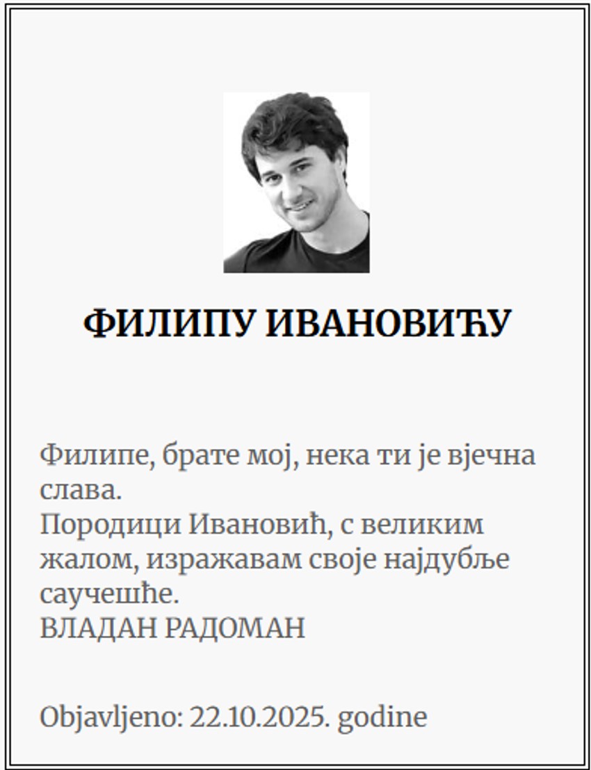 Čitulja Vladana Radomana