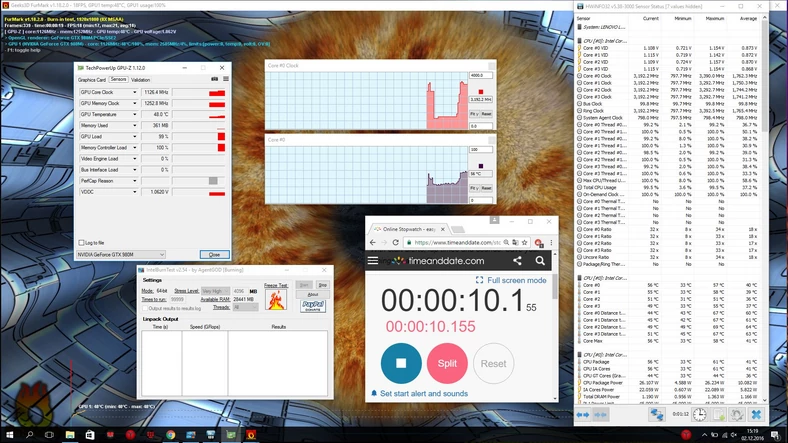 Taktowanie CPU i GPU po kilku sekundach obciążenia – 3192 MHz i 1126 MHz